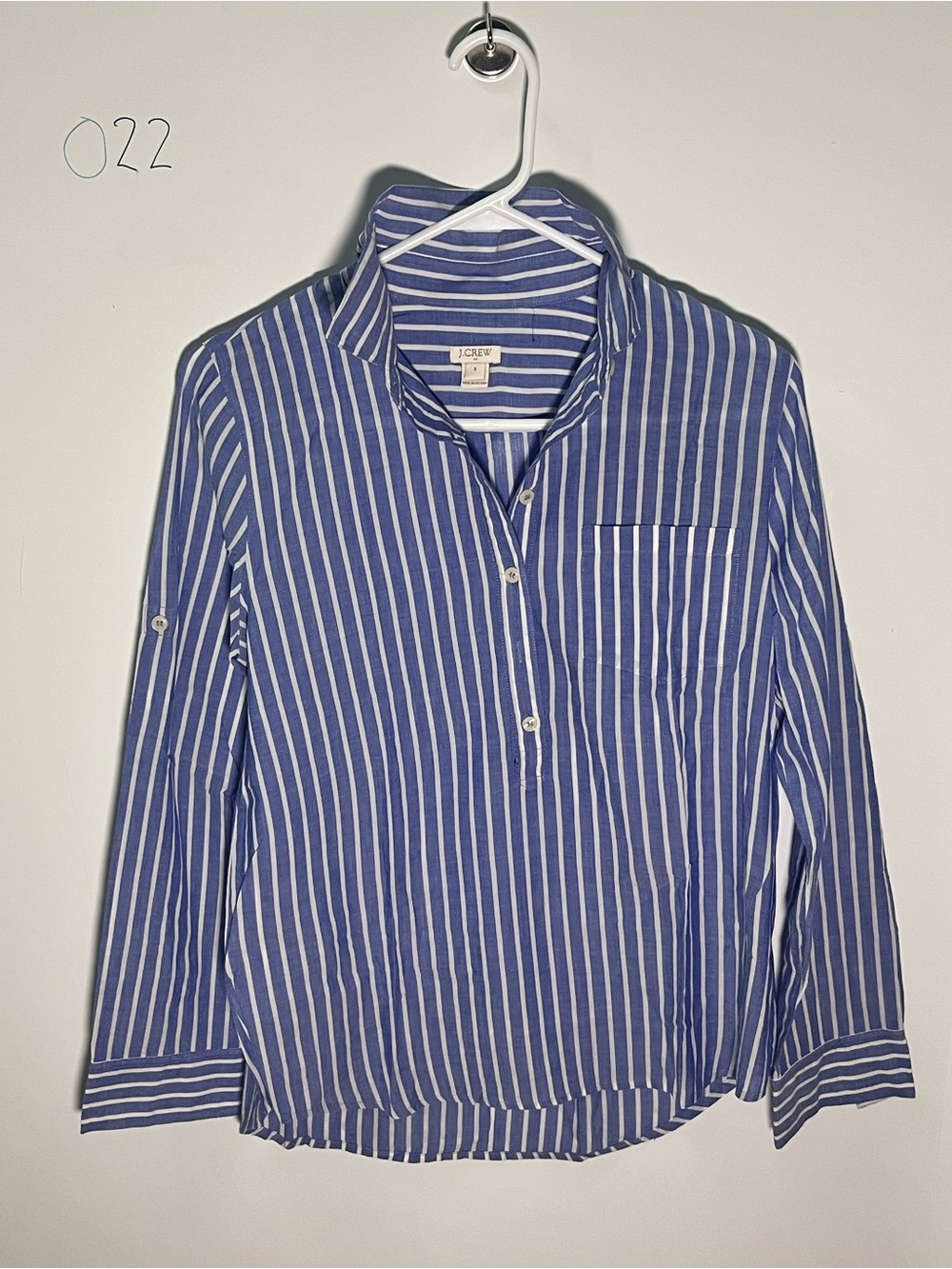 J. Crew Blue and White Vertical Stripe Button-Front Shirt